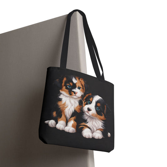 Adorable Puppy Duo Tote Bag, Dog Lover Gift, Reusable Shopping Bag, Pet Parent Essentials, Animal Print Tote, Cute Dog Art