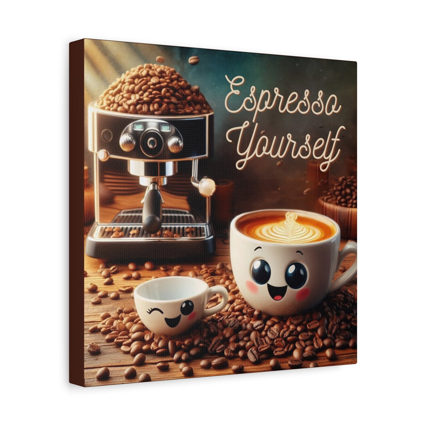 Coffee Art Canvas, Whimsical Espresso Decor for Kitchen, Cute Coffee Shop Wall Art, Perfect Gift for Coffee Lovers