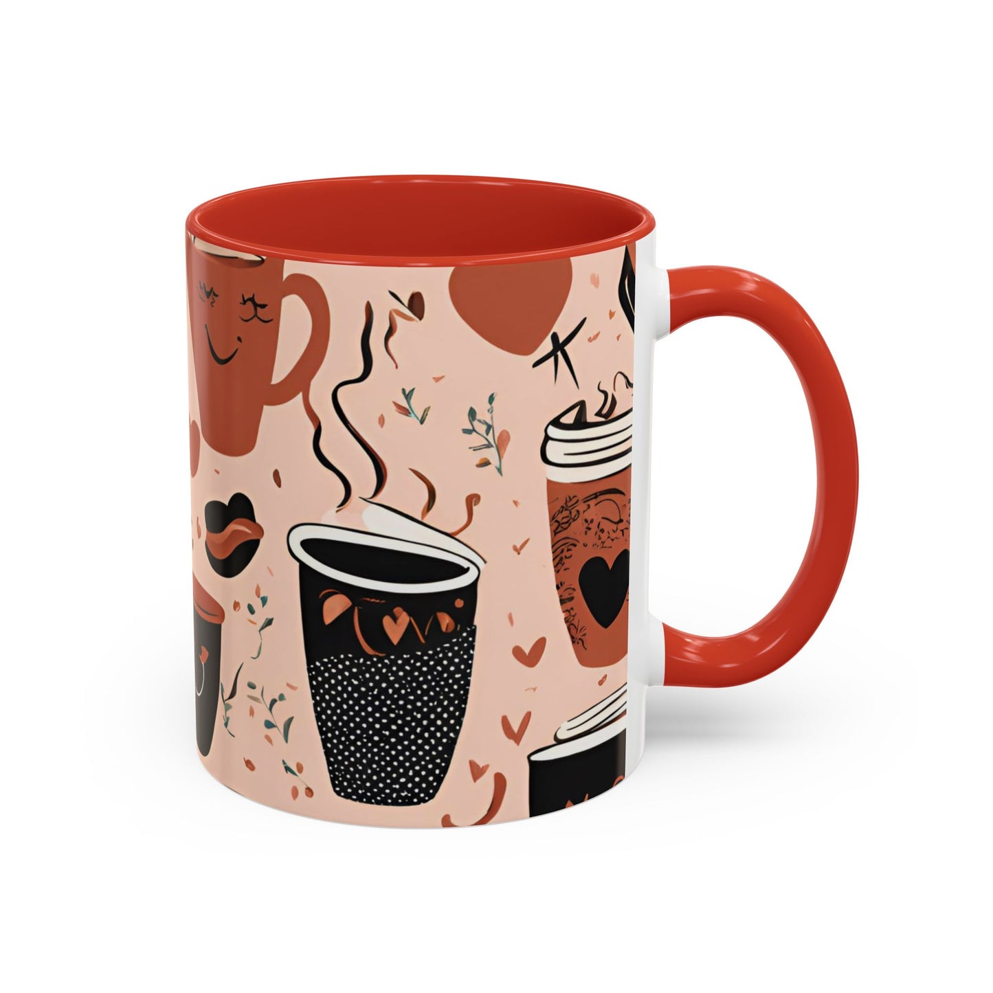 Charming Coffee Mug, Cute Coffee Lover Gift, Black & Pink Heart Design, Perfect for Home & Office