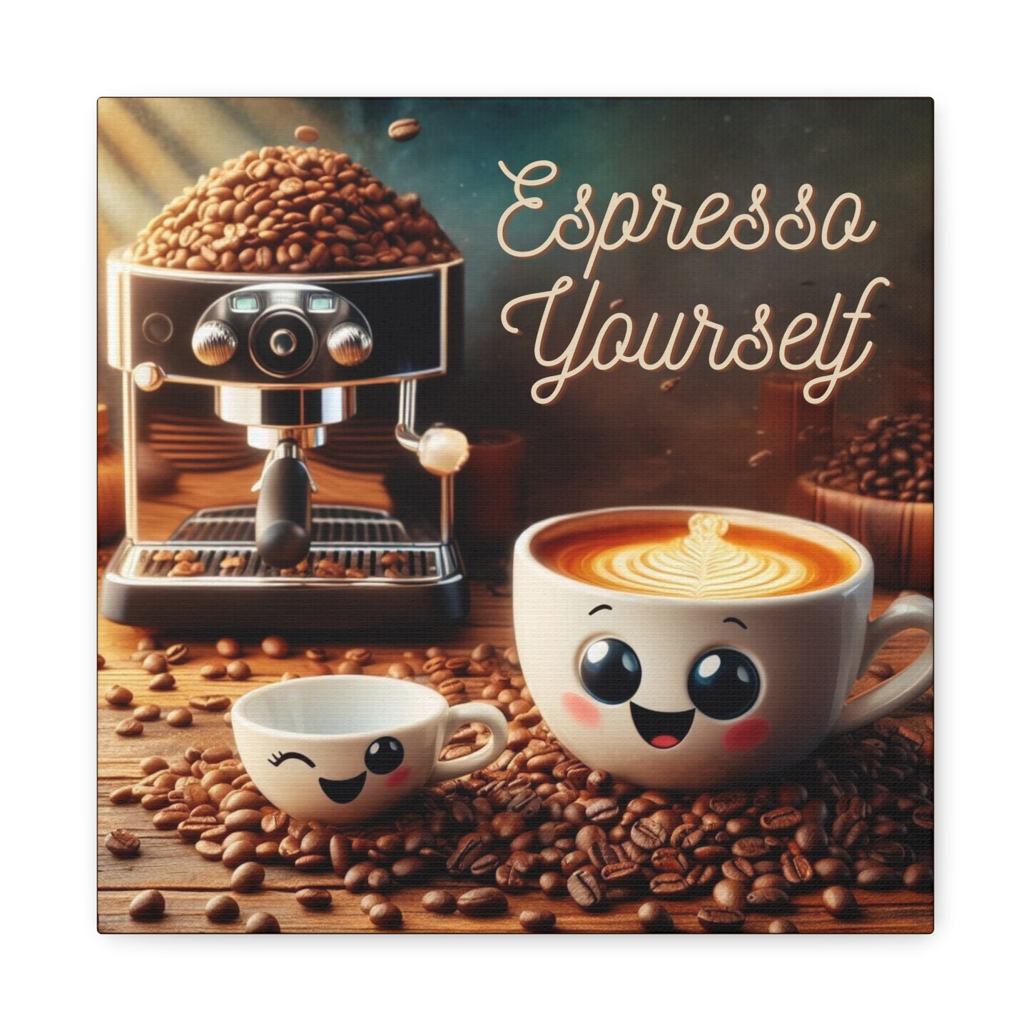 Coffee Art Canvas, Whimsical Espresso Decor for Kitchen, Cute Coffee Shop Wall Art, Perfect Gift for Coffee Lovers