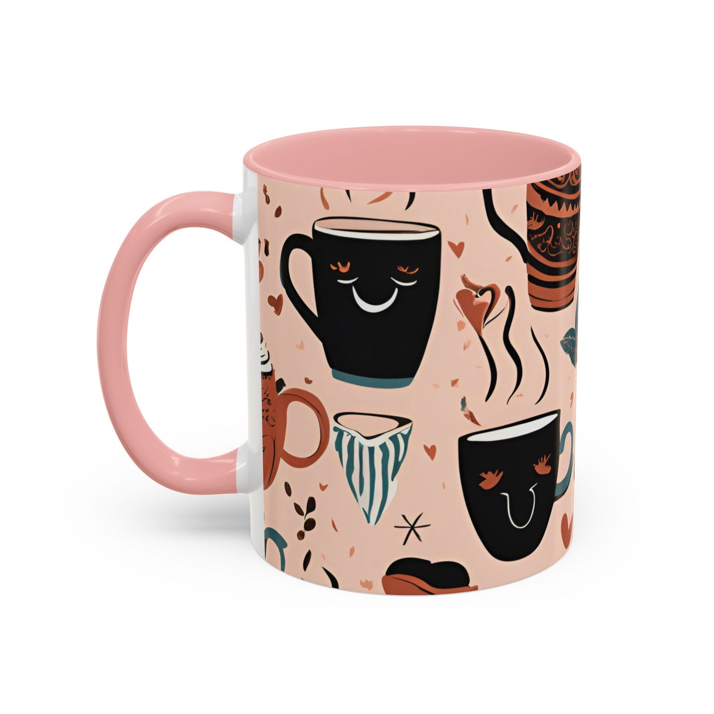 Charming Coffee Mug, Cute Coffee Lover Gift, Black & Pink Heart Design, Perfect for Home & Office