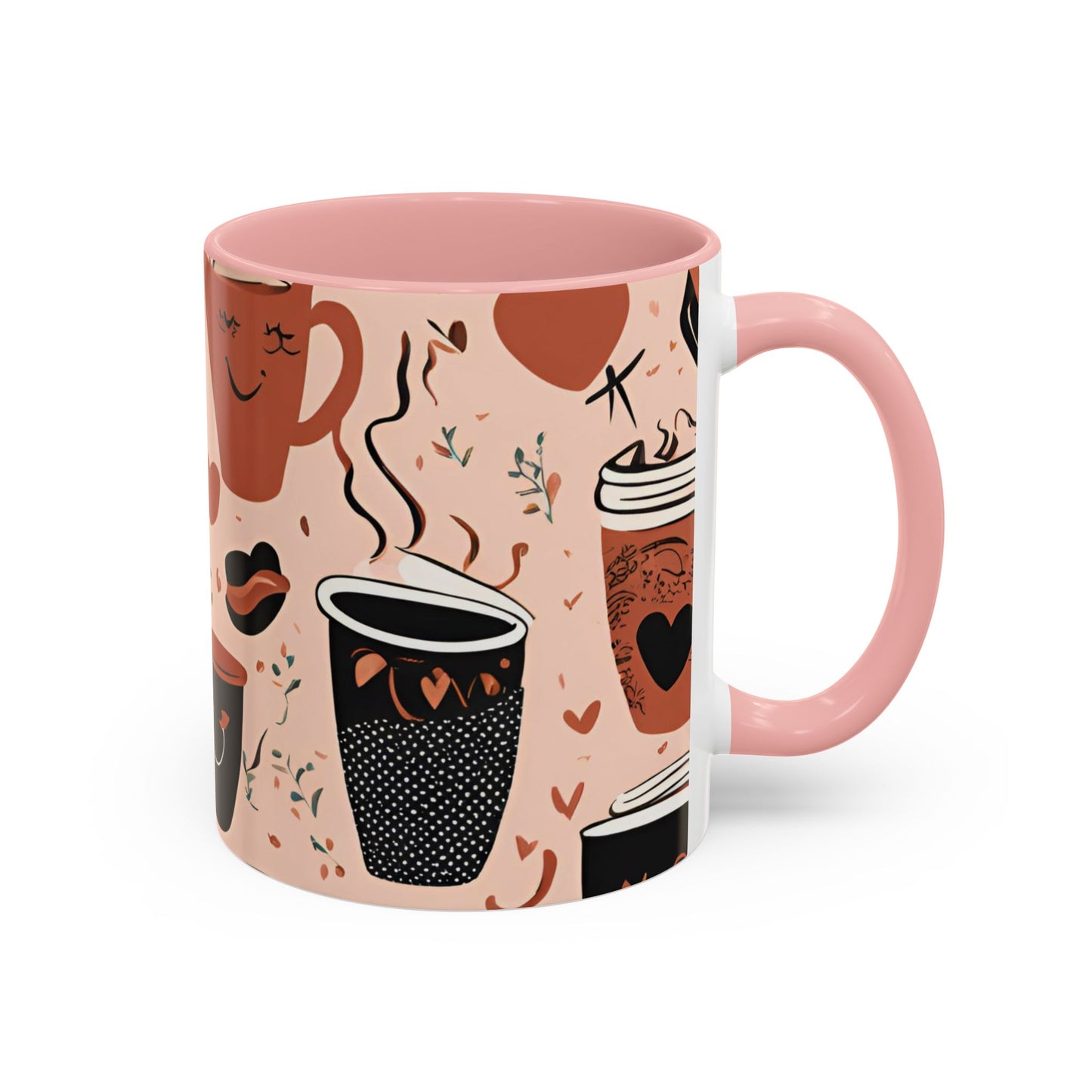 Charming Coffee Mug, Cute Coffee Lover Gift, Black & Pink Heart Design, Perfect for Home & Office