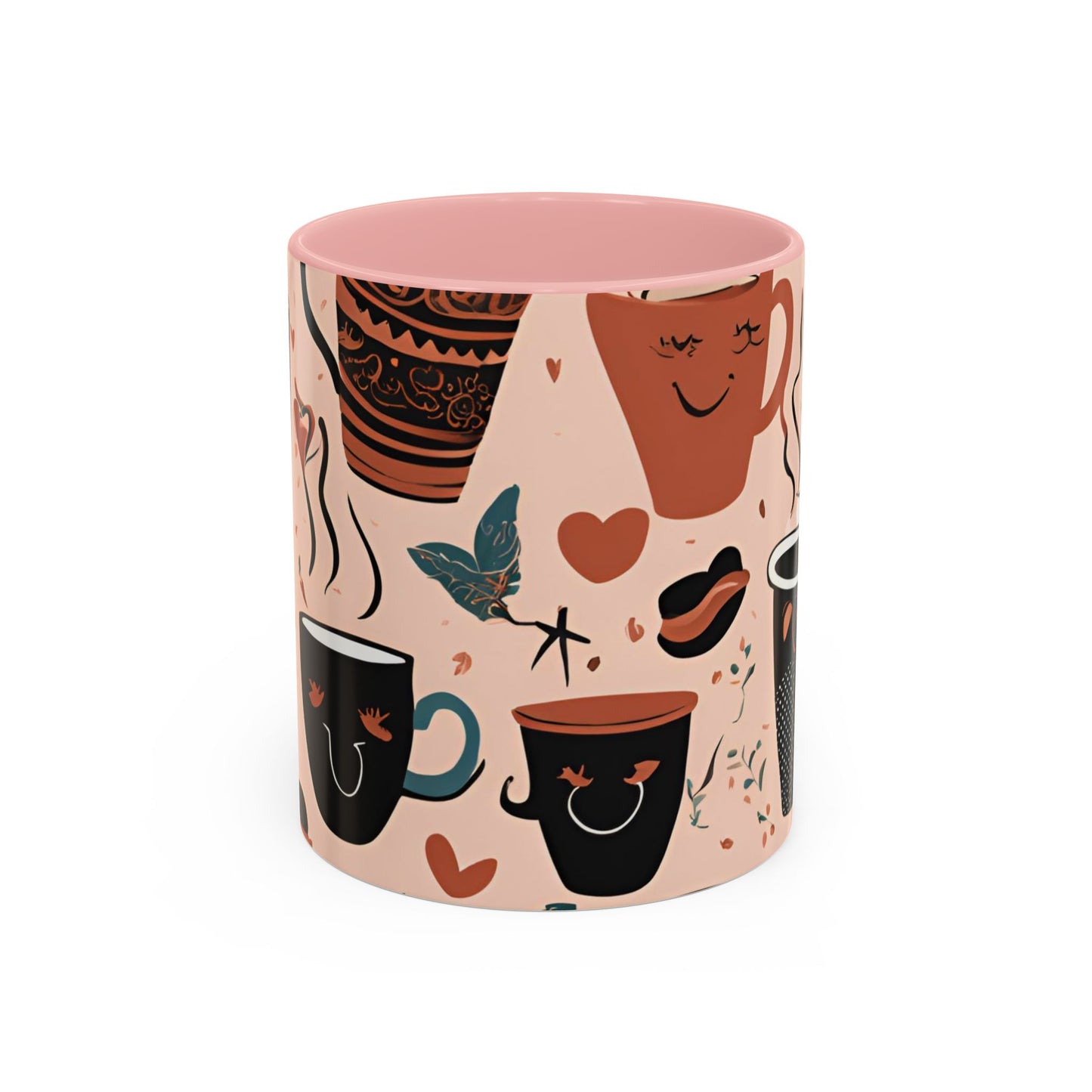 Charming Coffee Mug, Cute Coffee Lover Gift, Black & Pink Heart Design, Perfect for Home & Office